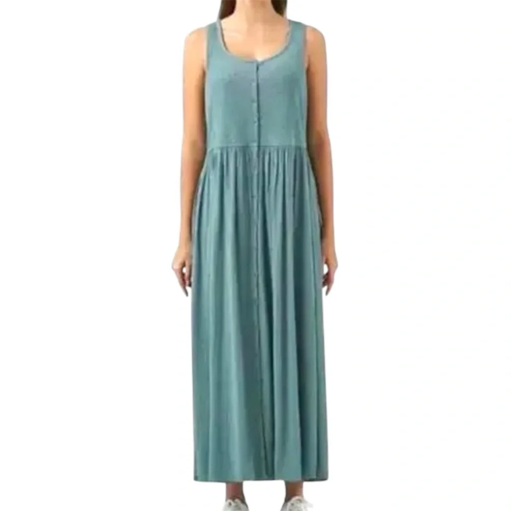 FRYE Button Front Sage Green Casual Maxi Dress Size L Beach Summer